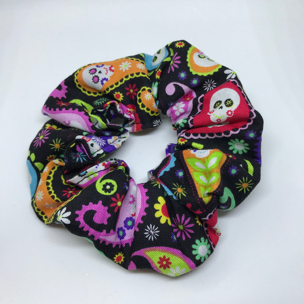 Sugar Skulls Scrunchie - Day Of The Dead Scrunchie - Candy Skulls Scrunchie