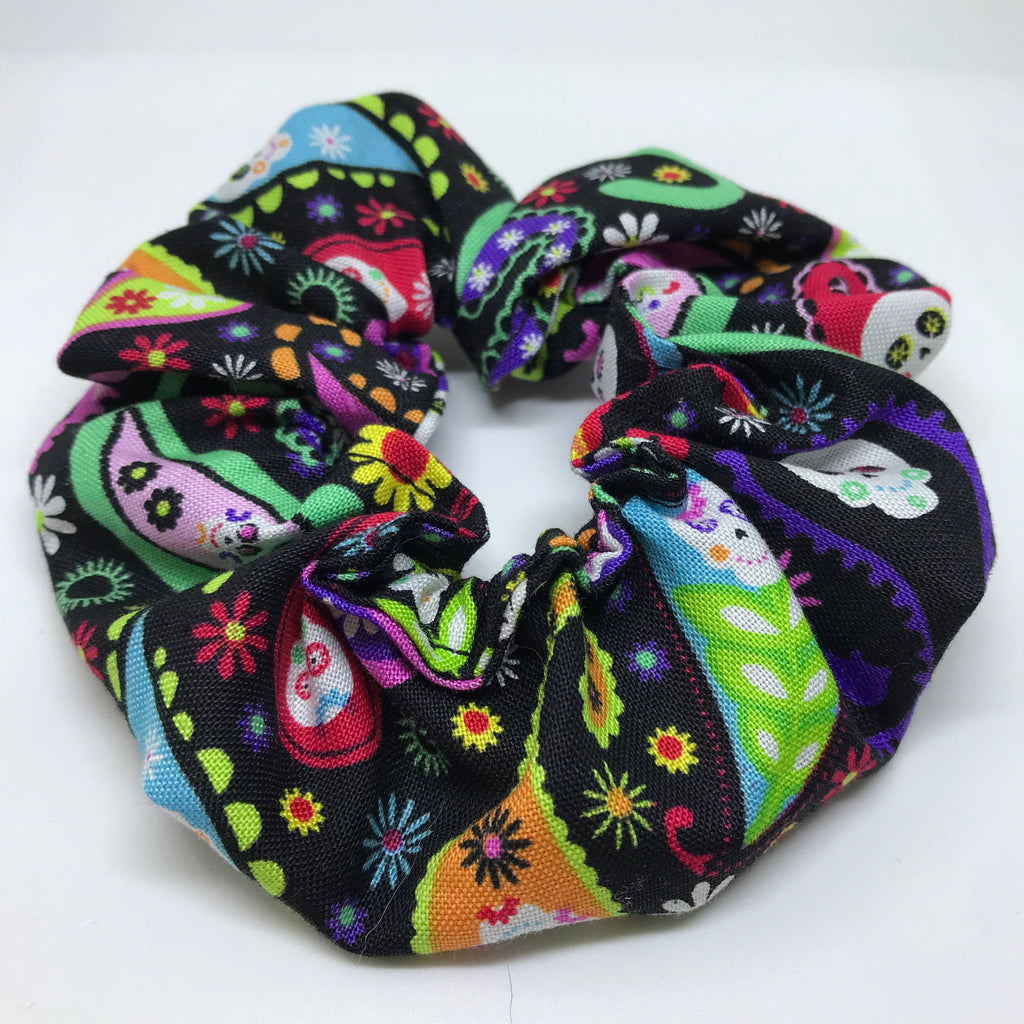 Sugar Skulls Scrunchie - Day Of The Dead Scrunchie - Candy Skulls Scrunchie