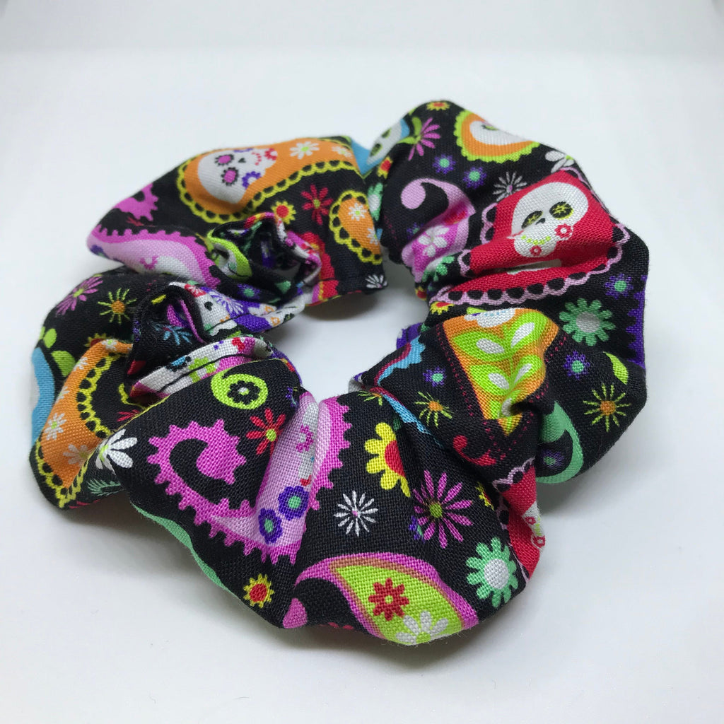 Sugar Skulls Scrunchie - Day Of The Dead Scrunchie - Candy Skulls Scrunchie