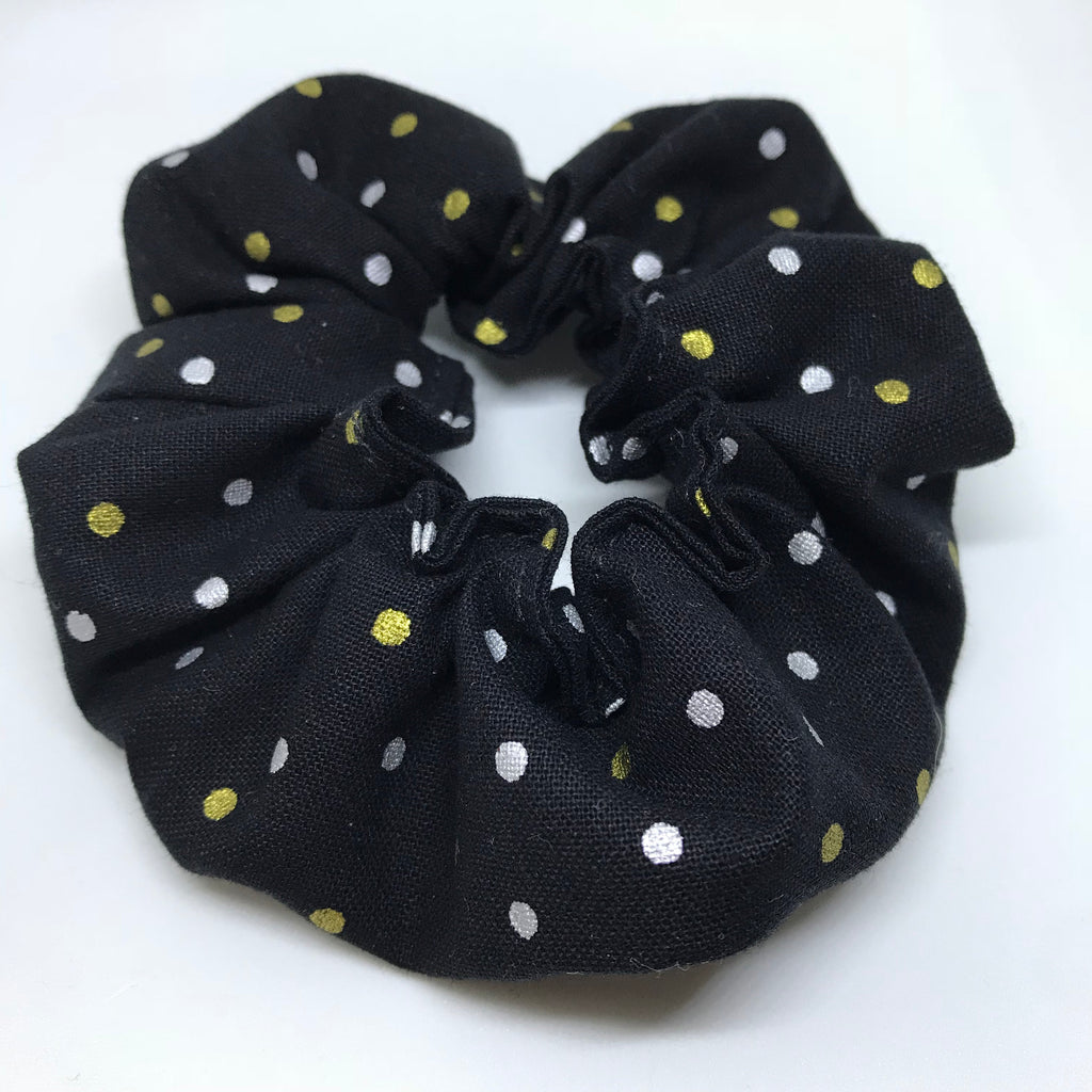 Polka Dots Scrunchies - Black Gold And Silver Scrunchie