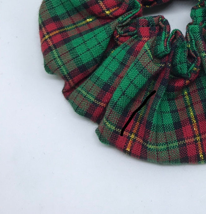 Green Tartan Scrunchie - Plaid Christmas Scrunchies - 90s Fashion