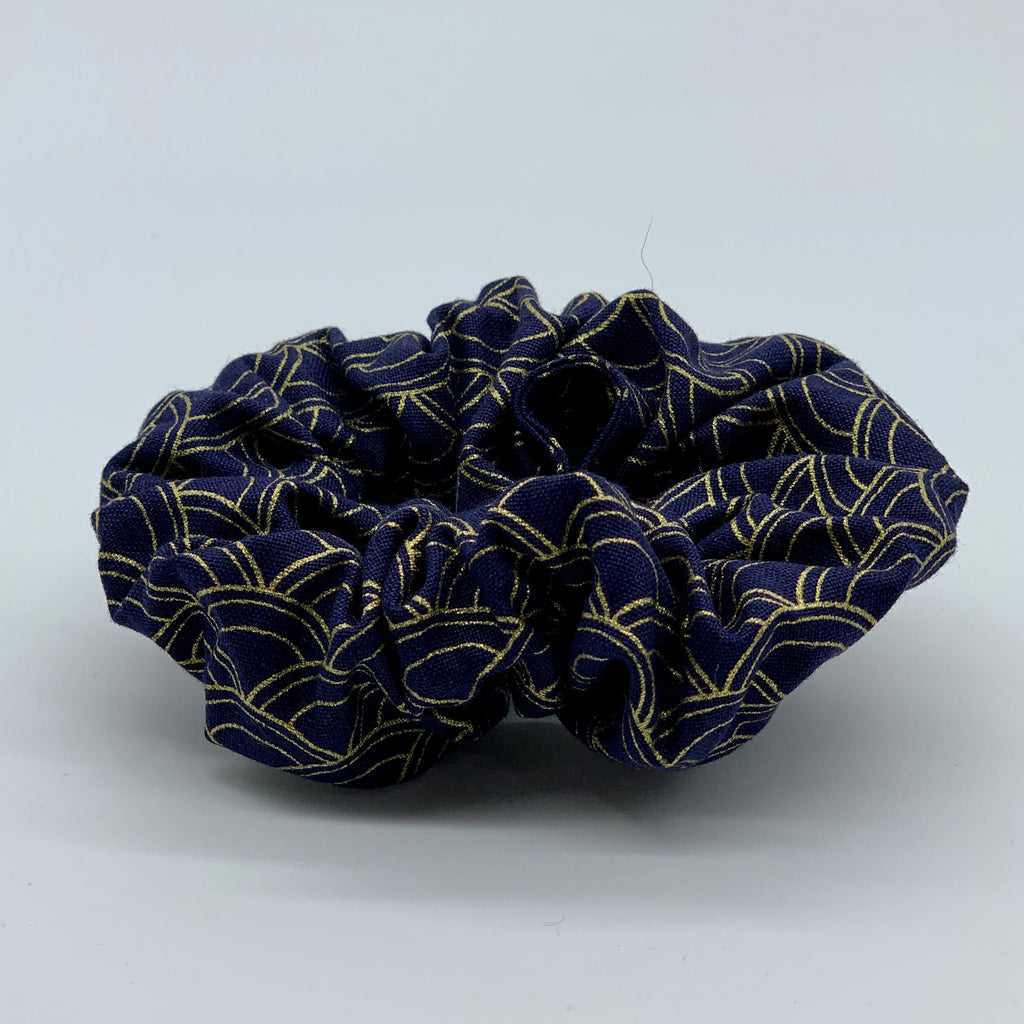 Navy Gold Foil Scrunchie - Navy Scrunchy - 90s Fashion Scrunchies