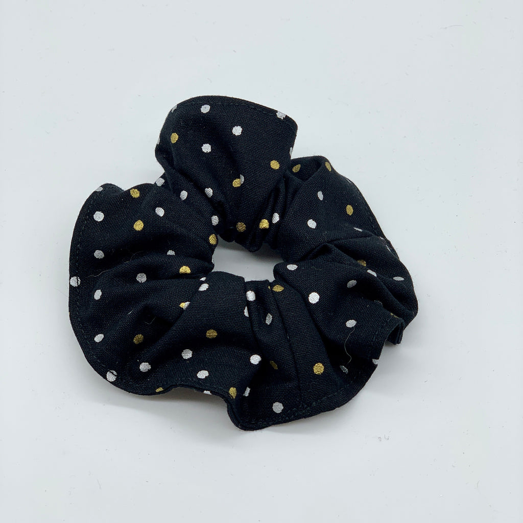 Polka Dots Scrunchies - Black Gold And Silver Scrunchie