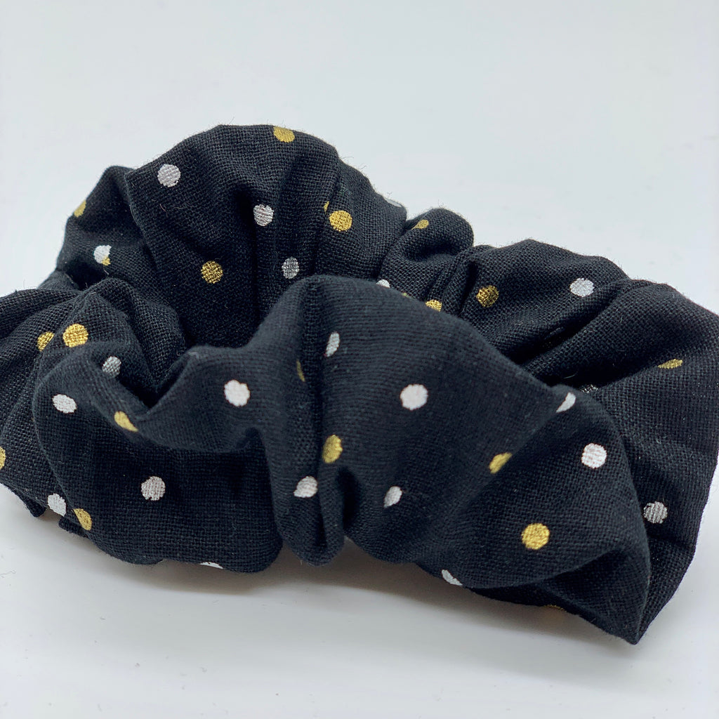 Polka Dots Scrunchies - Black Gold And Silver Scrunchie