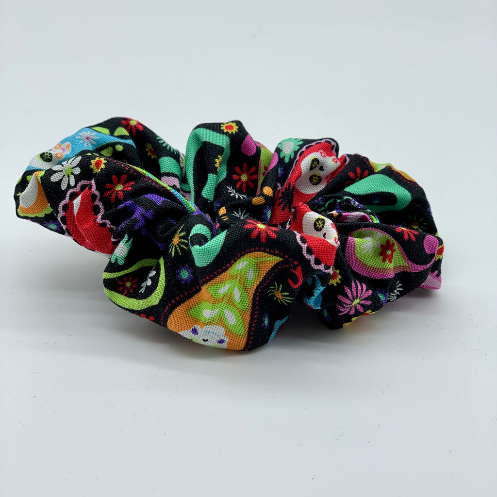 Sugar Skulls Scrunchie - Day Of The Dead Scrunchie - Candy Skulls Scrunchie