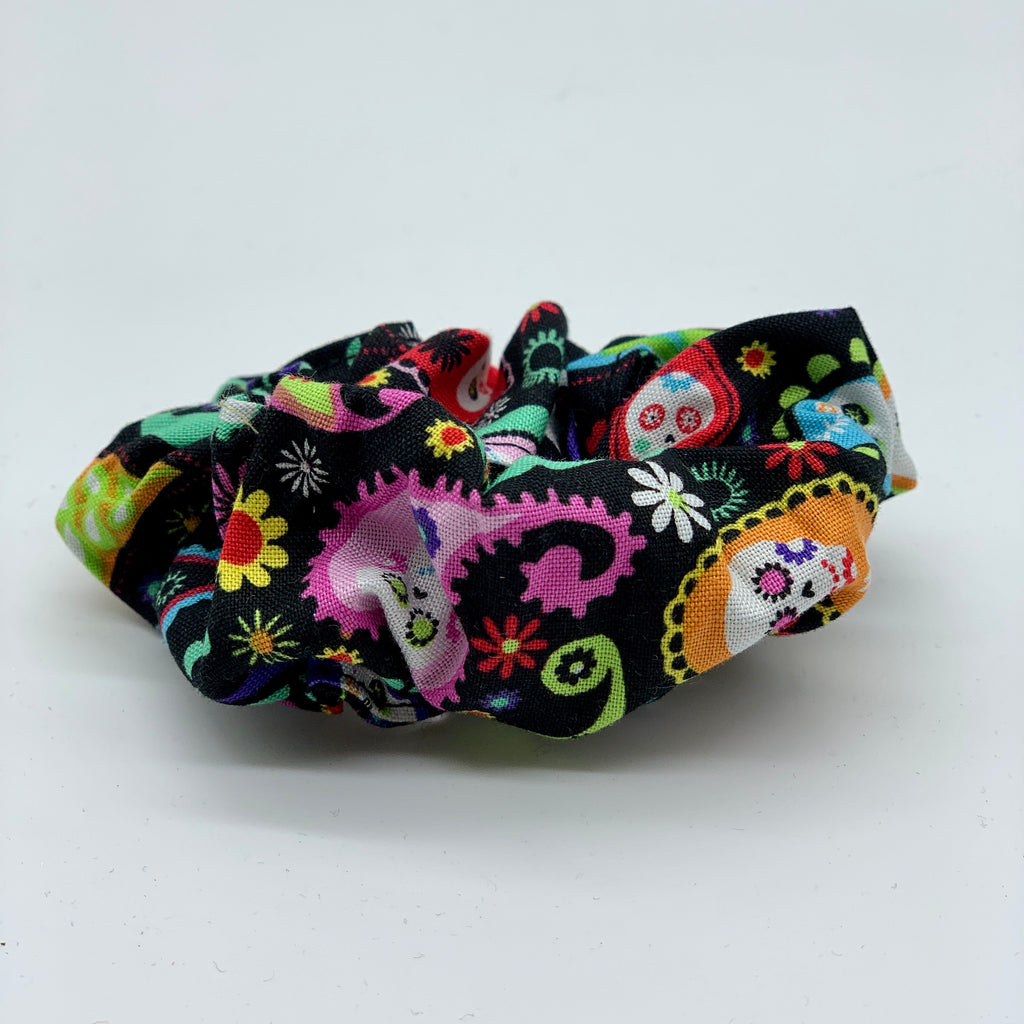 Sugar Skulls Scrunchie - Day Of The Dead Scrunchie - Candy Skulls Scrunchie