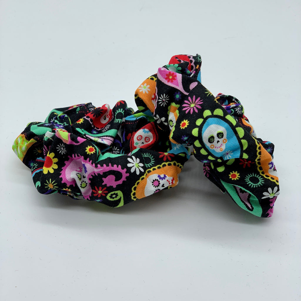 Sugar Skulls Scrunchie - Day Of The Dead Scrunchie - Candy Skulls Scrunchie