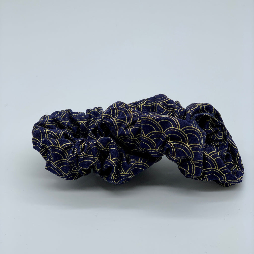 Navy Gold Foil Scrunchie - Navy Scrunchy - 90s Fashion Scrunchies