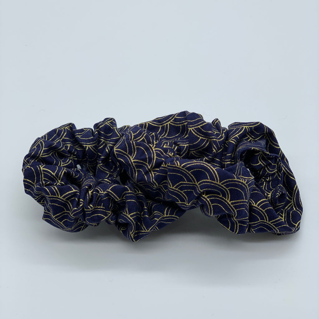 Navy Gold Foil Scrunchie - Navy Scrunchy - 90s Fashion Scrunchies