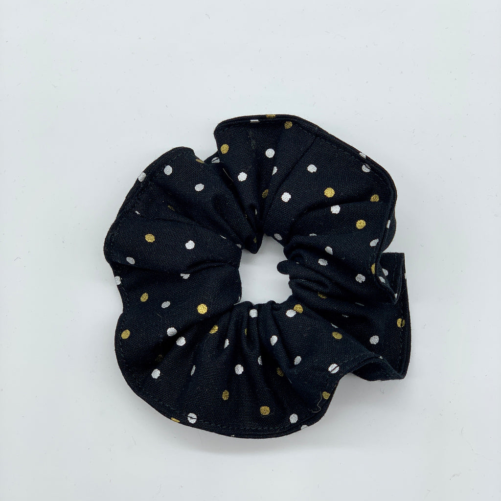 Polka Dots Scrunchies - Black Gold And Silver Scrunchie