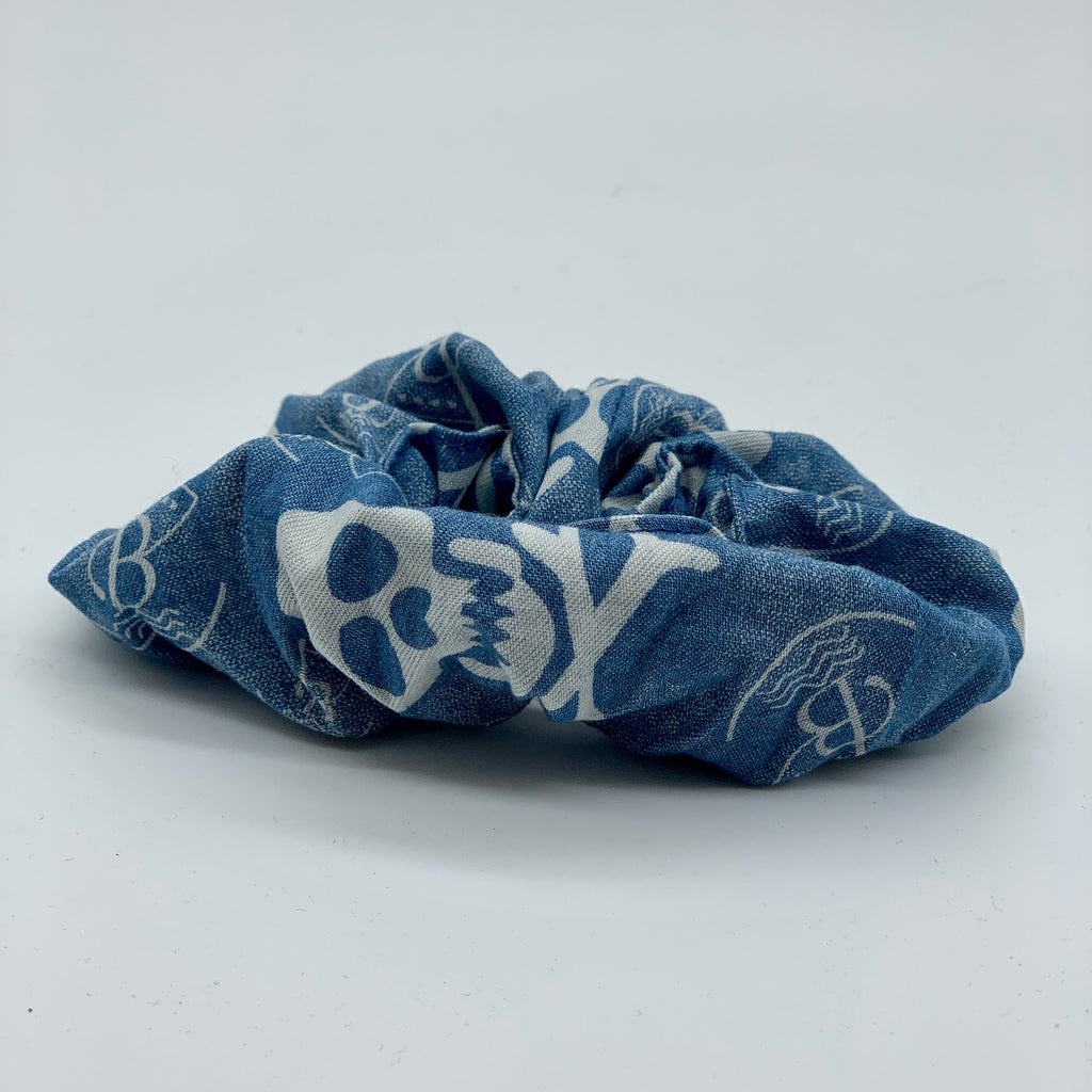 Denim Skull Scrunchie - Denim Scrunchies - 90s Fashion Scrunchie