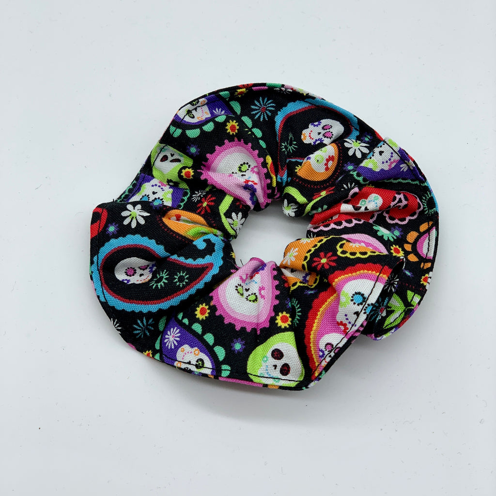 Sugar Skulls Scrunchie - Day Of The Dead Scrunchie - Candy Skulls Scrunchie