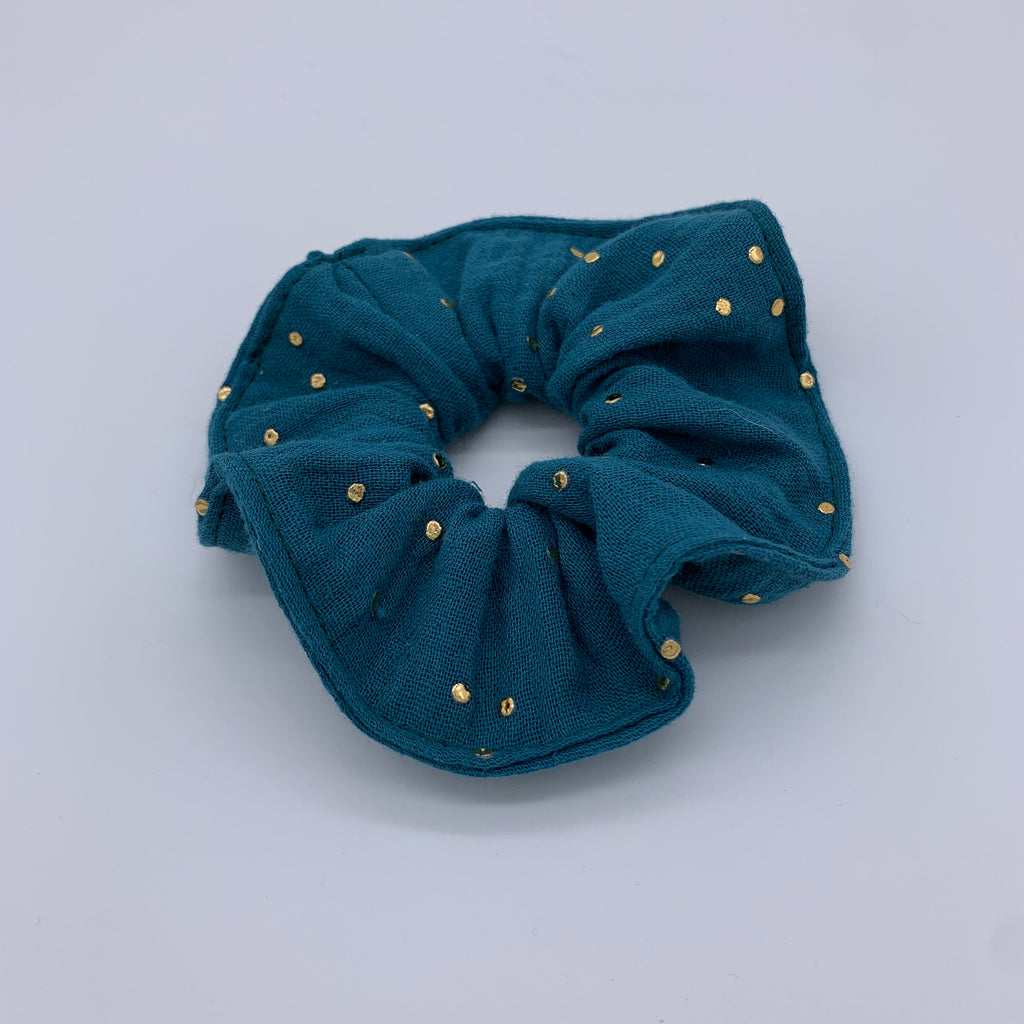 Teal Scrunchie - Gold Foil Scrunchies