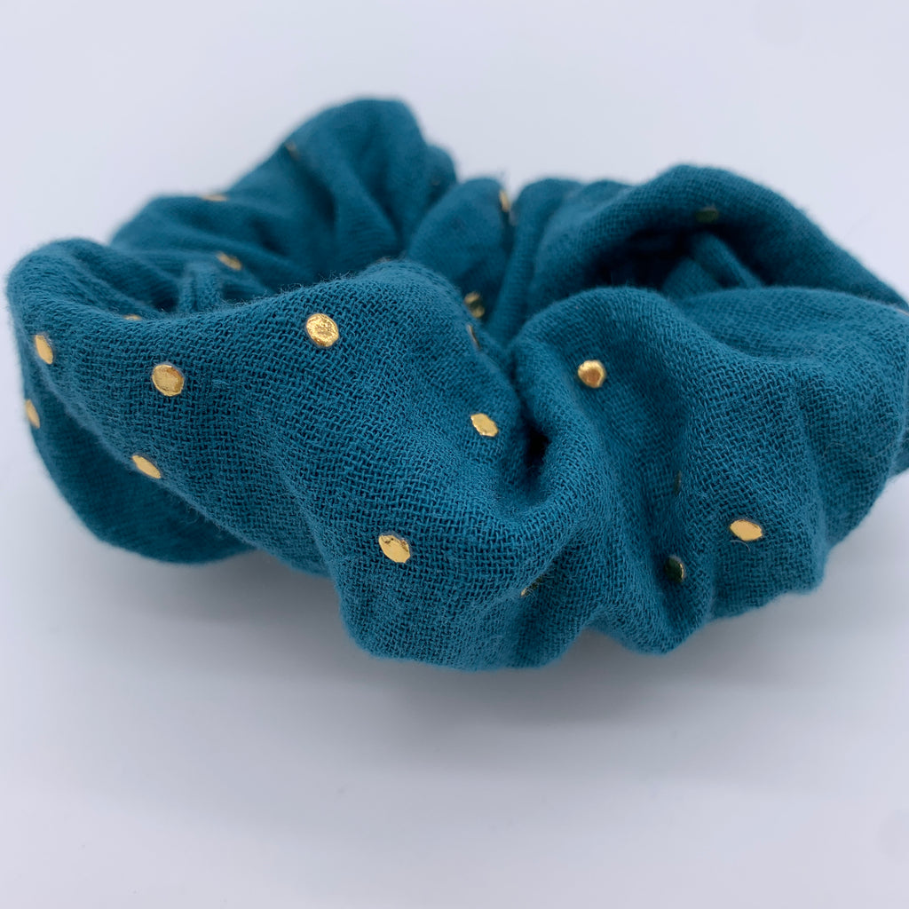 Teal Scrunchie - Gold Foil Scrunchies