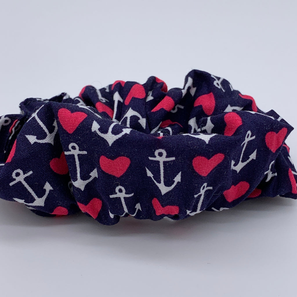 Anchors & Love Hearts Scrunchie - 90s Fashion Scrunchie