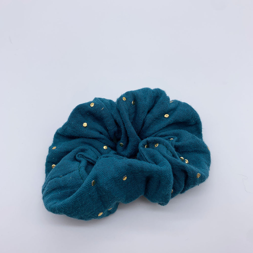 Teal Scrunchie - Gold Foil Scrunchies